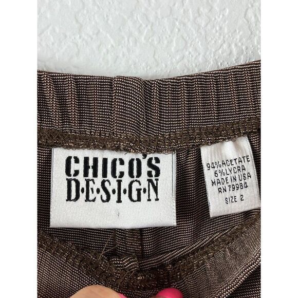 Chico’s Design Slinky Pull-On Wrinkle Free Pants Brown Large Size 2 Stretchy - Picture 3 of 4